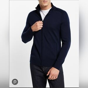 Express Solid Merino Wool Full Zip Mock Neck Sweater Size Small